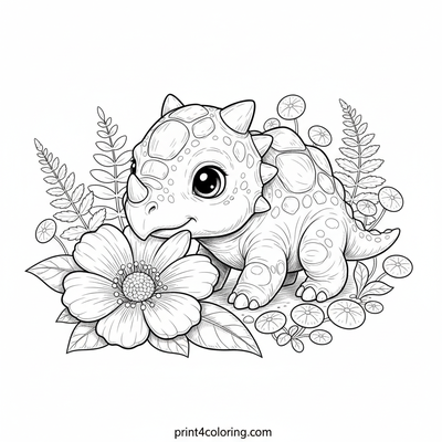 Baby Ankylosaurus's First Bloom - free printable coloring page