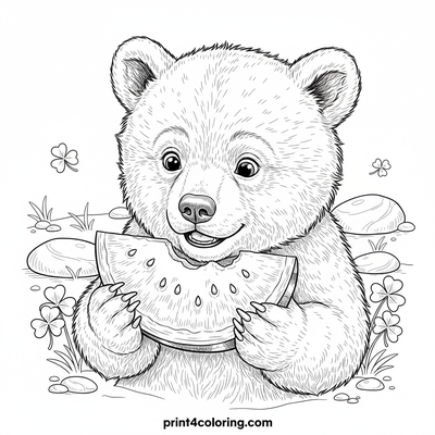 Baby Bear's Sweet Watermelon Treat - free printable coloring page