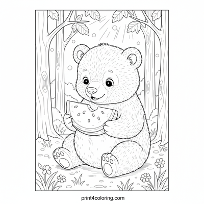 Baby Bear's Sweet Summer Watermelon Feast - free printable coloring page