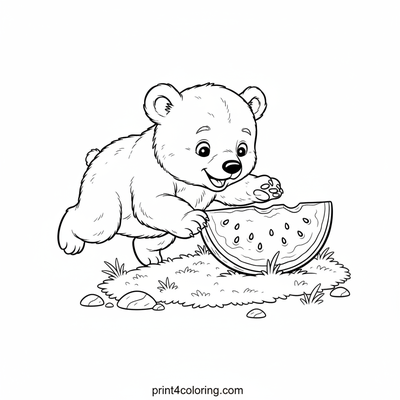 Baby Bear's Sweet Watermelon Feast - free printable coloring page