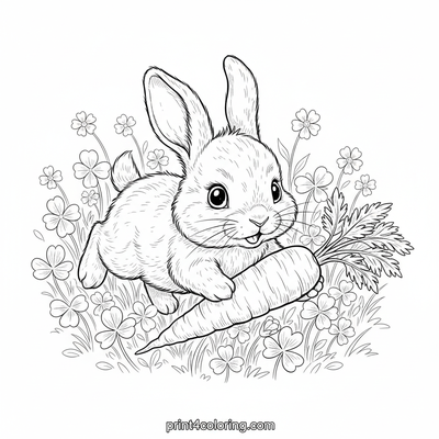 Baby Bunny's First Carrot Feast - free printable coloring page