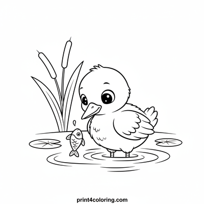 Little Crane Learns to Fish - free printable coloring page