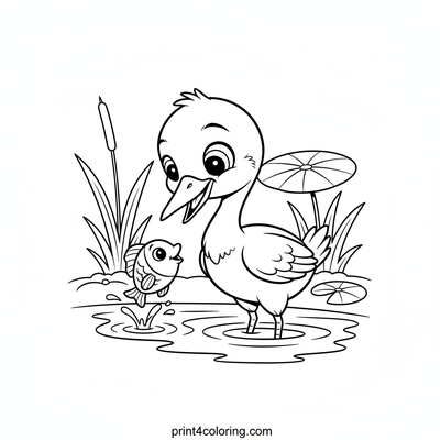 Little Crane's First Fishing Lesson - free printable coloring page