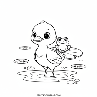 Curious Crane Chick's First Pond Splash - free printable coloring page