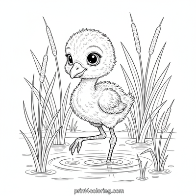 Baby Flamingo's Wobbly Adventure - free printable coloring page