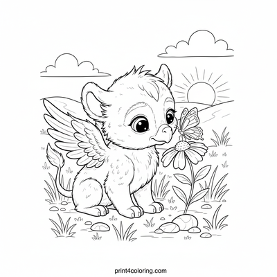 Baby Griffin's First Fluttery Friend - free printable coloring page