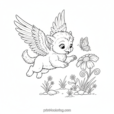 Baby Griffin's Meadow Discovery - free printable coloring page