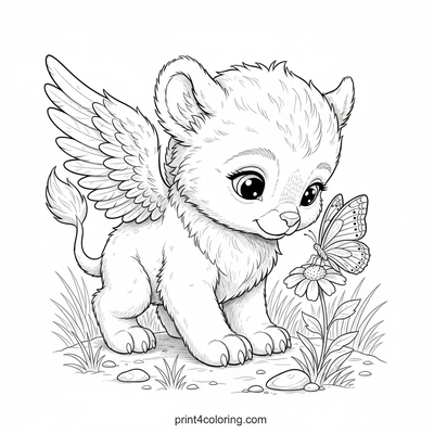 Baby Griffin's First Butterfly Friend - free printable coloring page