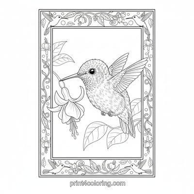 Tiny Hummingbird's First Sweet Sip - free printable coloring page