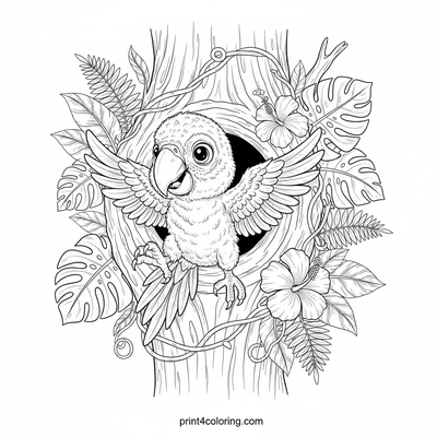 Baby Macaw's First Glimpse of the World - free printable coloring page