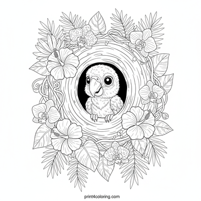 Jungle Cradle: Baby Macaw's First Peek - free printable coloring page