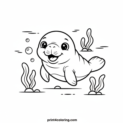 Smiling Baby Manatee's Gentle Float - free printable coloring page