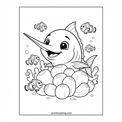 Baby Marlin's Coral Reef Adventure - free printable coloring page