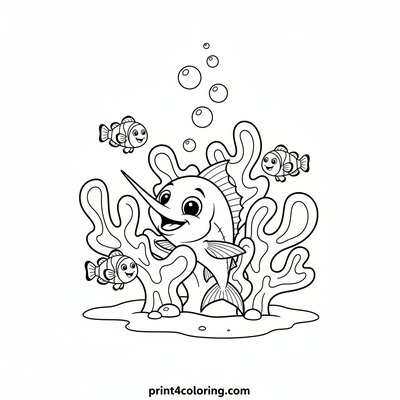 Baby Marlin's Coral Reef Adventure - free printable coloring page