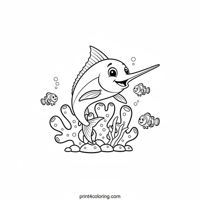 Baby Marlin's Coral Reef Adventure - free printable coloring page