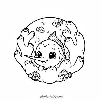 Baby Marlin's Coral Hideaway - free printable coloring page