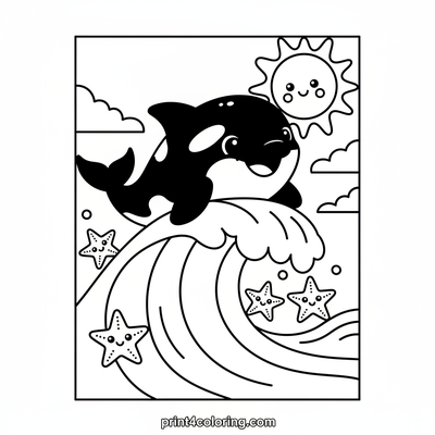 Baby Orca's Gentle Wave Ride - free printable coloring page