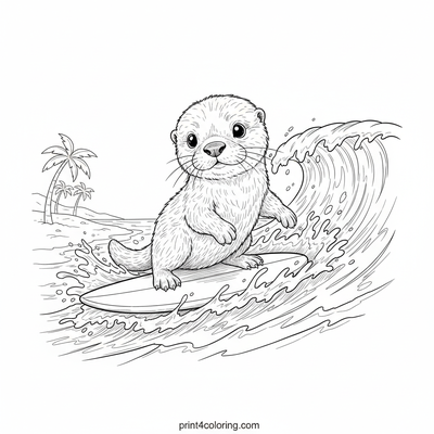 Baby Otter's First Surf Adventure - free printable coloring page