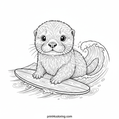 Baby Otter's First Surf Lesson - free printable coloring page