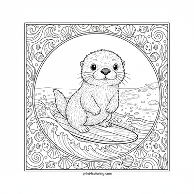 Baby Otter's Big Surf Adventure - free printable coloring page