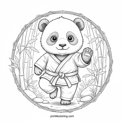 Baby Panda's Peaceful Karate Practice - free printable coloring page