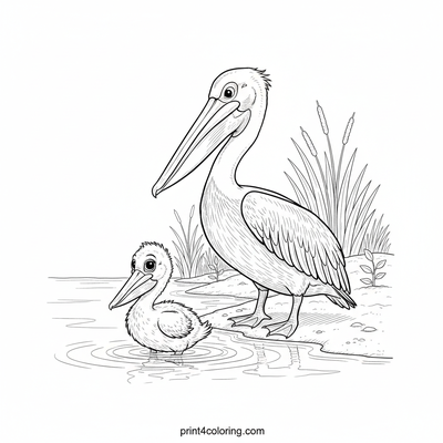 Baby Pelican's Big Swim Day - free printable coloring page