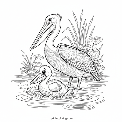 Baby Pelican's Grand Swim Debut - free printable coloring page