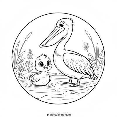 Baby Pelican's Gentle First Paddle - free printable coloring page