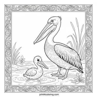 Pelican Chick's First Splash - free printable coloring page