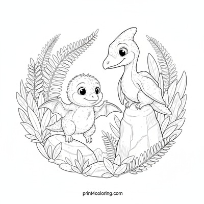 Baby Pterodactyl's First Flight Lesson - free printable coloring page