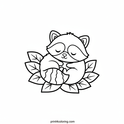 Little Raccoon's Cozy Nap - free printable coloring page