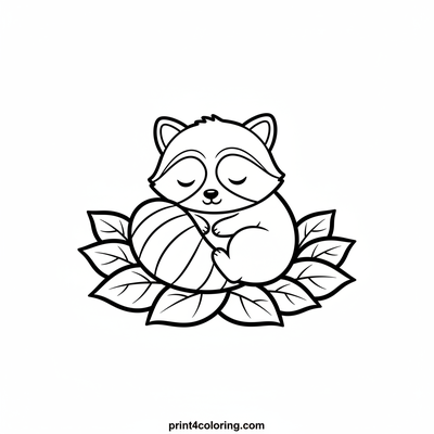 Sleepy Racoon's Leafy Bed - free printable coloring page