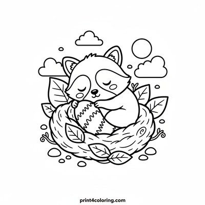 Sweet Dreams, Little Raccoon! - free printable coloring page