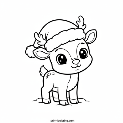 Cute Baby Reindeer's First Christmas Hat - free printable coloring page