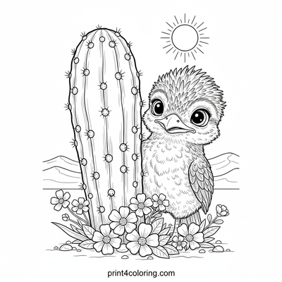 Baby Roadrunner's Saguaro Surprise - free printable coloring page