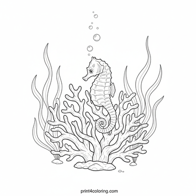Baby Seahorse's Intricate Coral Hideaway - free printable coloring page