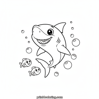 Happy Baby Shark's First Swim - free printable coloring page