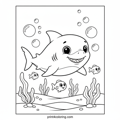 Baby Shark's Bubbly Adventure - free printable coloring page