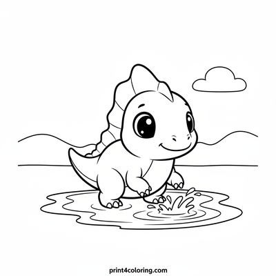 Baby Spino's Puddle Fun - free printable coloring page