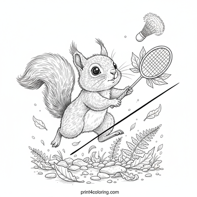 Baby Squirrel's Badminton Debut - free printable coloring page