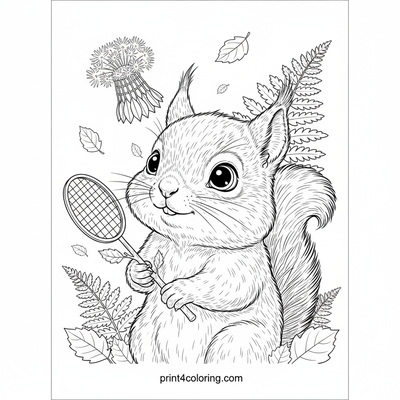 Baby Squirrel's Badminton Debut - free printable coloring page