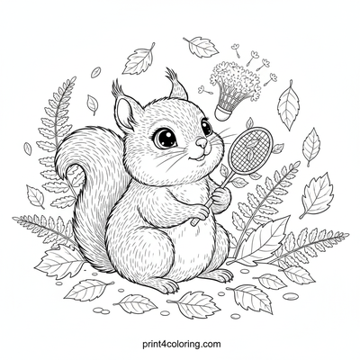 Tiny Acorn Ace: Baby Squirrel's First Serve - free printable coloring page