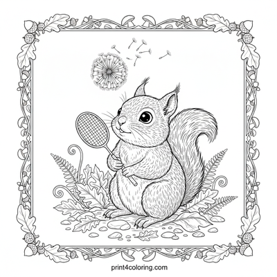 Baby Squirrel's Badminton Debut - free printable coloring page