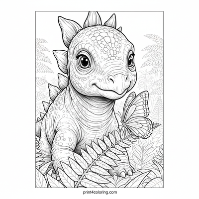 Baby Stegosaurus's Curious Encounter - free printable coloring page