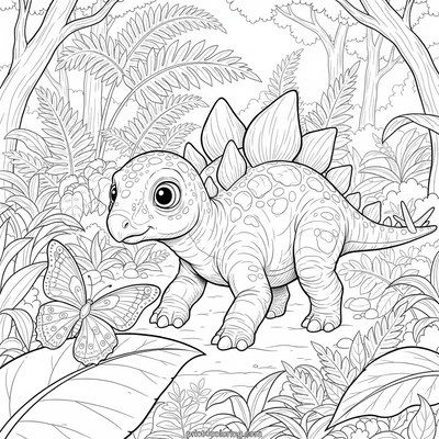 Baby Stegosaurus's Fluttery Discovery - free printable coloring page