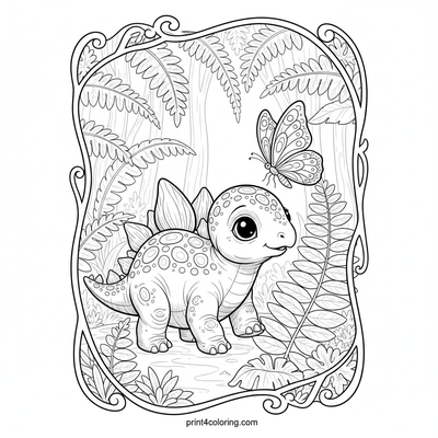 Little Stegosaurus's First Forest Friend - free printable coloring page
