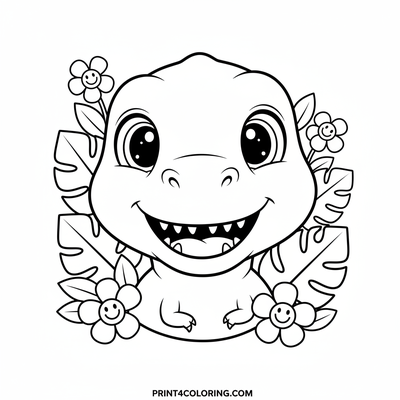 Baby T-Rex's Cheerful Close-Up - free printable coloring page