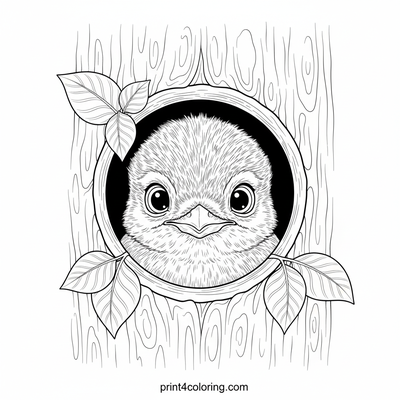Curious Baby Woodpecker's Nest Debut - free printable coloring page