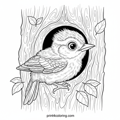 Baby Woodpecker's Grand Entrance - free printable coloring page