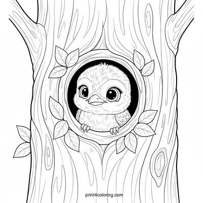 Baby Woodpecker's Cozy Debut - free printable coloring page